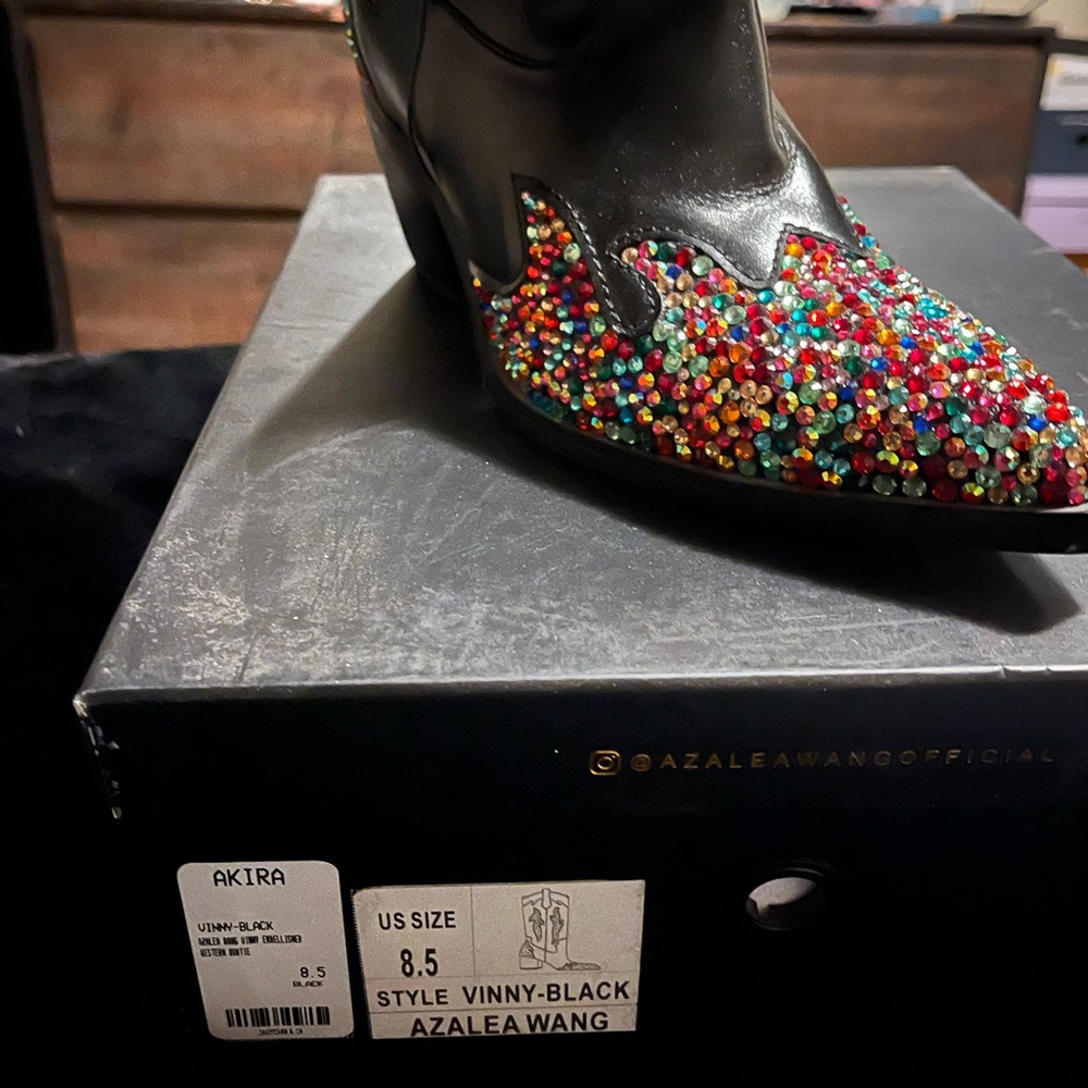 Azalea Wang Black Multicolor Embellished Heeled Boots